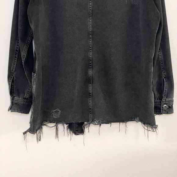 Free People Moonchild Distressed Denim Shirt Jacket Moon Dust Washed Black Small - Picture 10 of 16